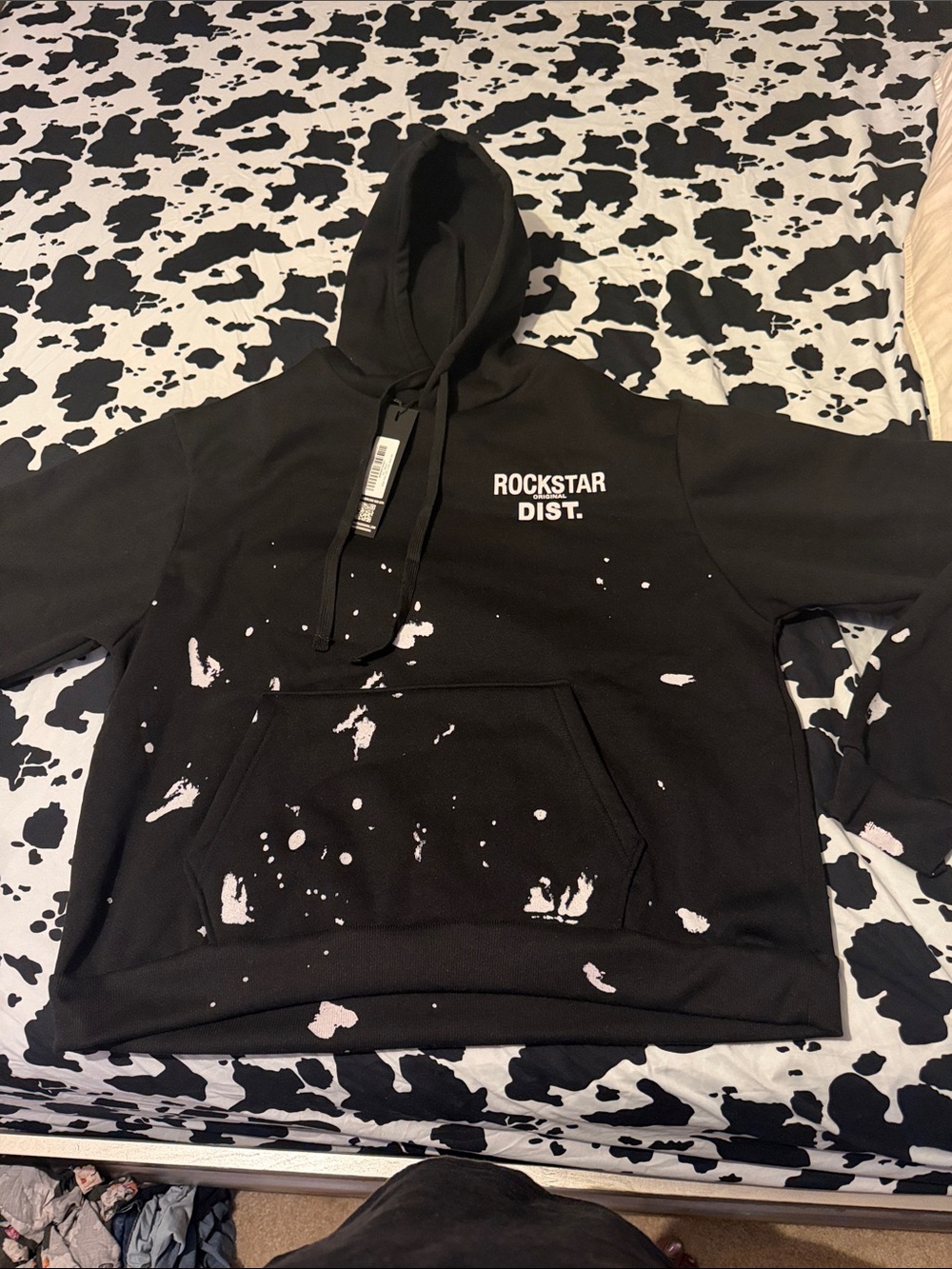 Rockstar Dist. Black Paint-Splatter Hoodie